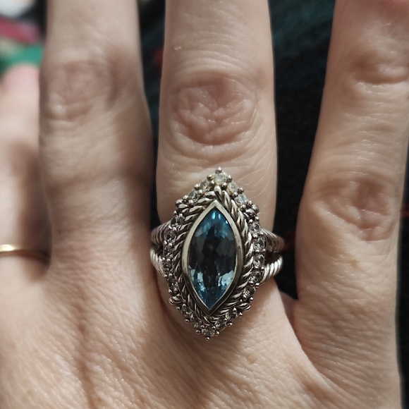 Judith Ripka Sterling Silver Ring with Blue Topaz Marquise Gem And Czs - Picture 9 of 9
